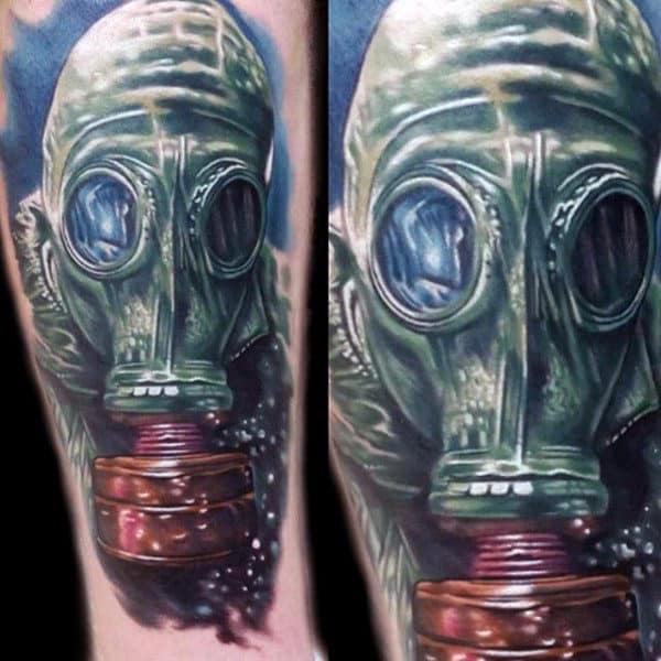 Color Underwater Gas Mask Mens Tattoo On Arm