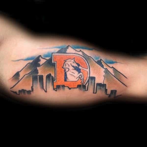 Colorado Denver Broncos Skyline Guys City Inner Arm Bicep Tattoo Design Ideas
