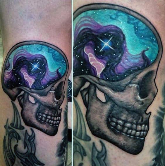 Colored Brain Of Grey Skull Tattoo Male Forearms