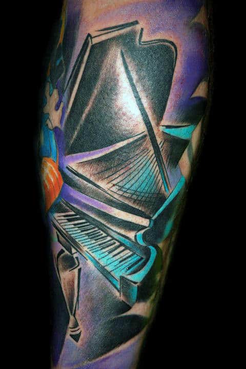 Colorful Abstract Male Piano Sleeve Tattoos