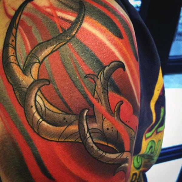 Colorful Antler Shoulder Tattoo For Guys