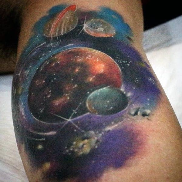 Colorful Astronomy Tattoo Male Forearms