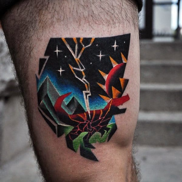 Colorful Crab Abstract Amazing Mens Thigh Tattoos