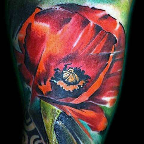Colorful Creative Poppy Flower Tattoo On Arm
