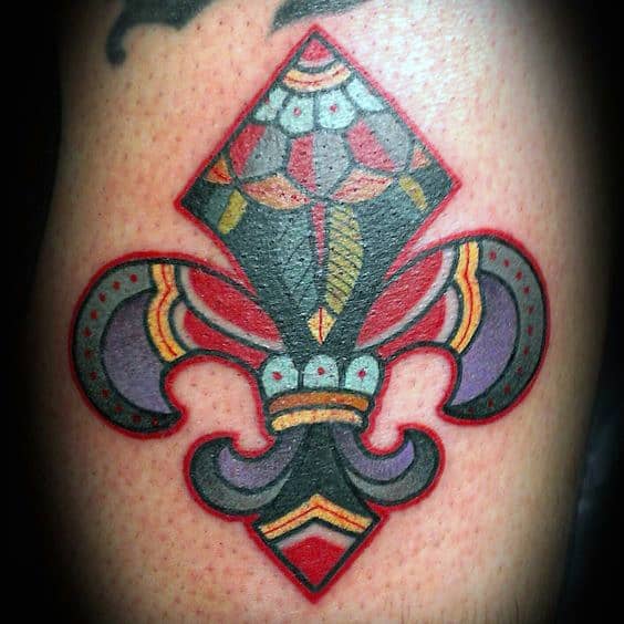 Colorful Fleur De Lis Male Arm Tattoos