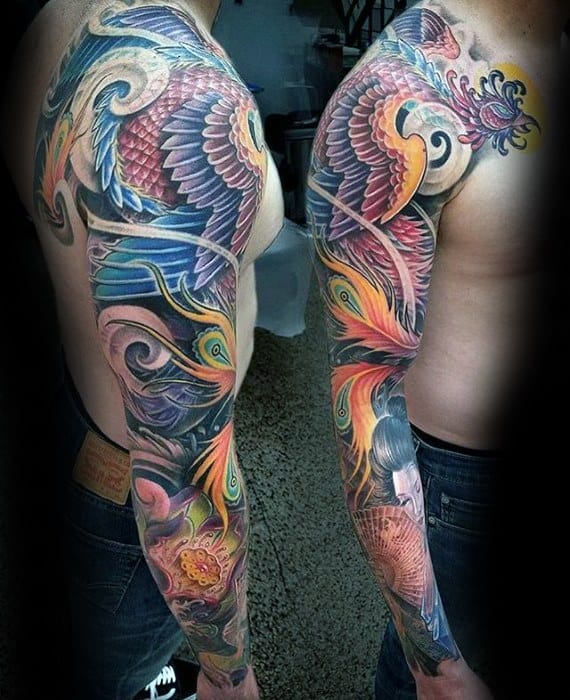 Colorful Full Arm Sleeve Rad Tattoos For Men