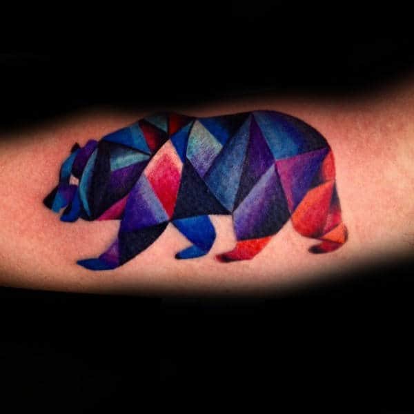 Colorful Geometric Bear Mens Artistic Forearm Tattoos
