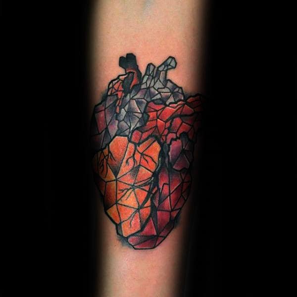 Colorful Geometric Heart Male Tattoo Ideas