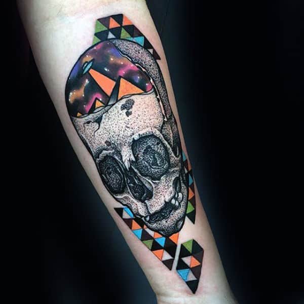 Colorful Geometric Insane Male Inner Forearm Tattoos