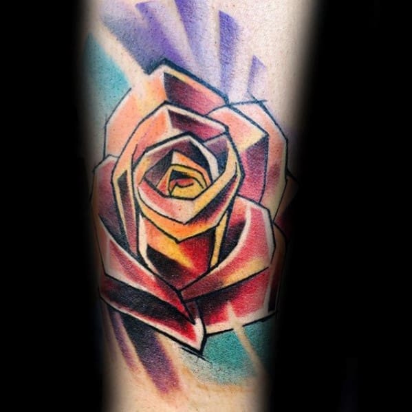 Colorful Geometric Rose Mens Inner Forearm Tattoo