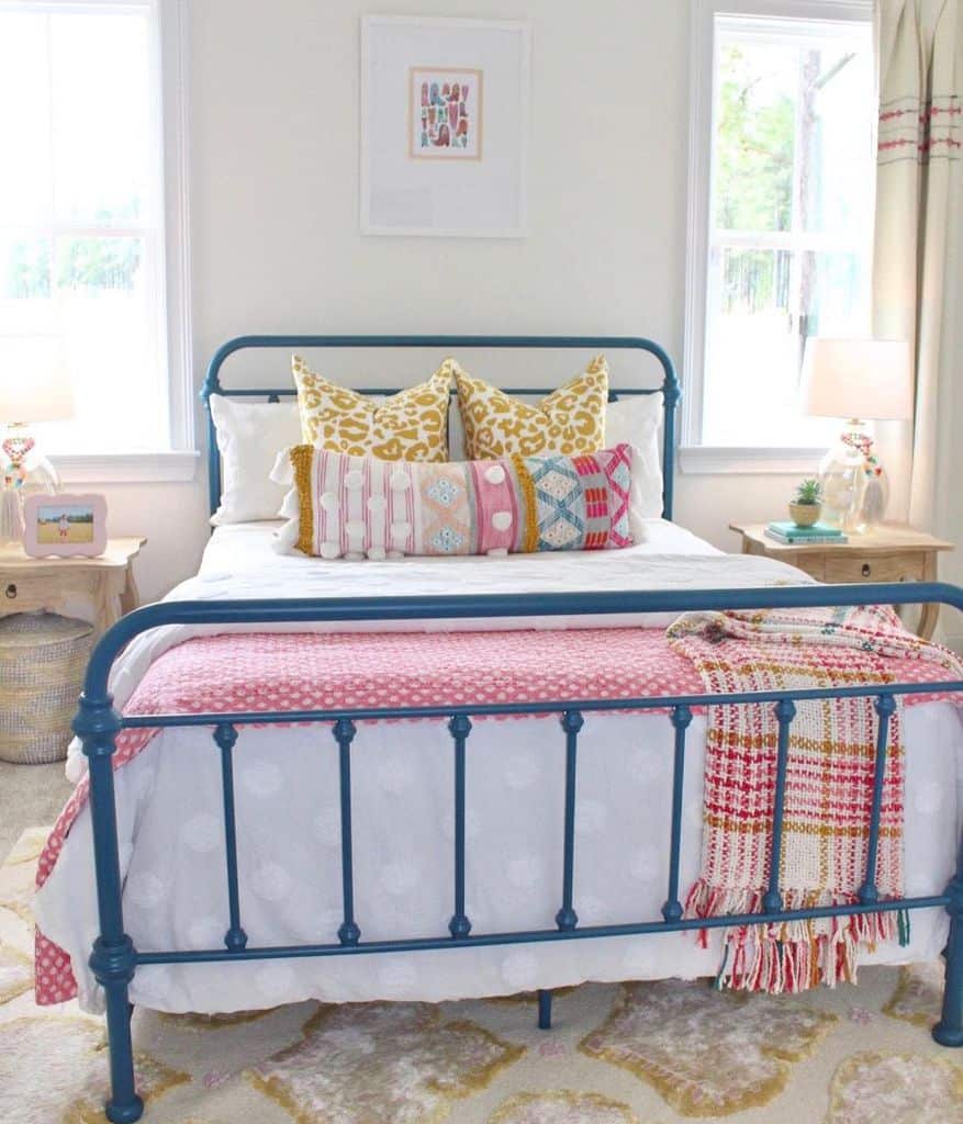 colorful girls' bedroom ideas blue bed frame
