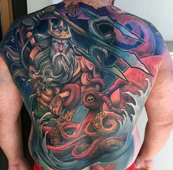 Colorful Greek God Mens Different Back Tattoos