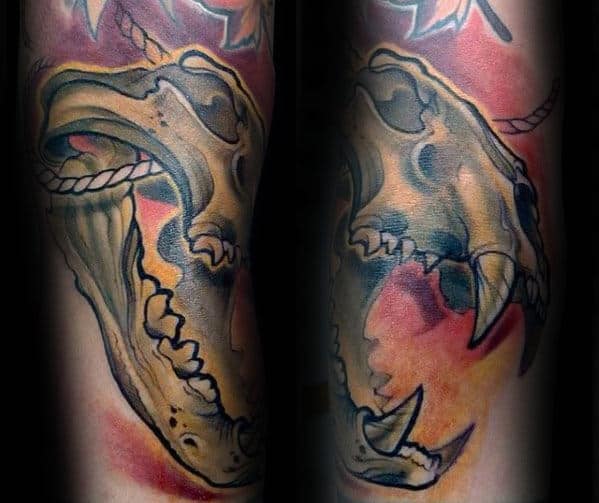 Colorful Guys New School Lion Skull Forearm Tattoo