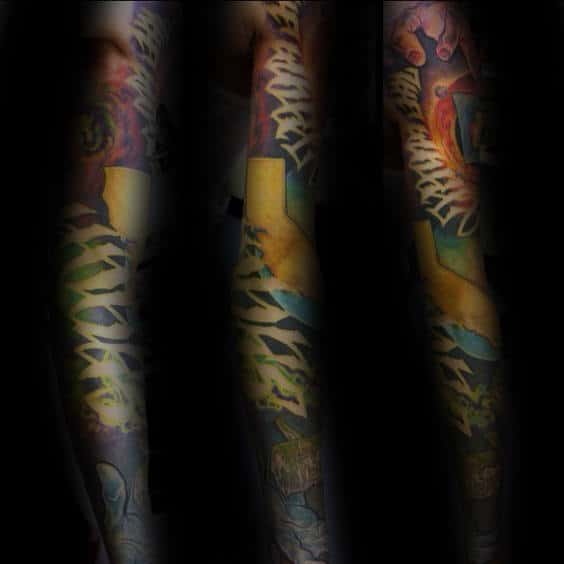 Colorful Guys The World Is Yours Full Sleeve Tattoo