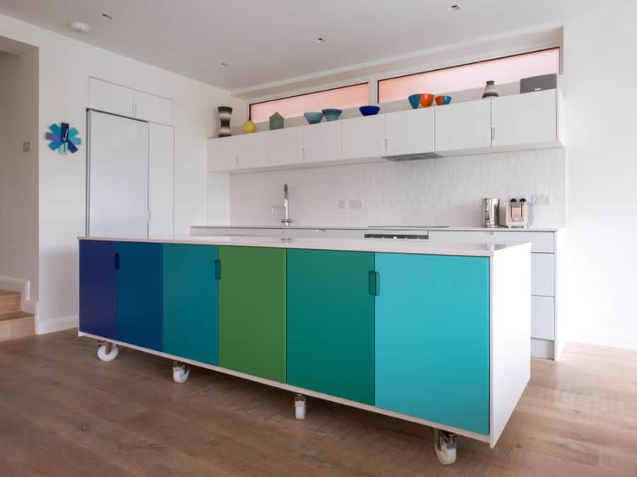 multi-color kitchen cabinet island