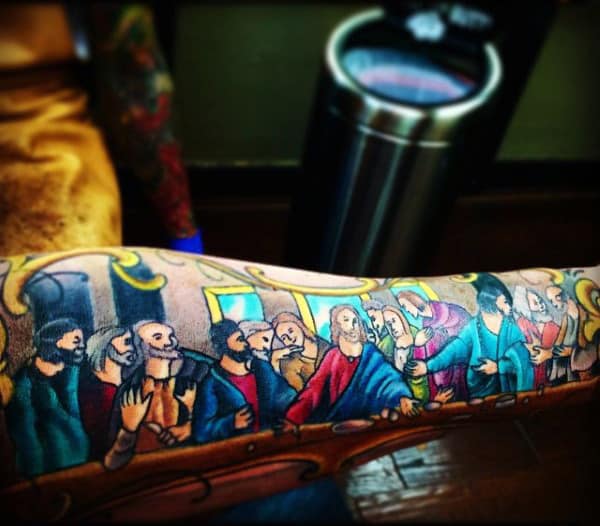 Colorful Last Supper Creative Tattoos For Guys