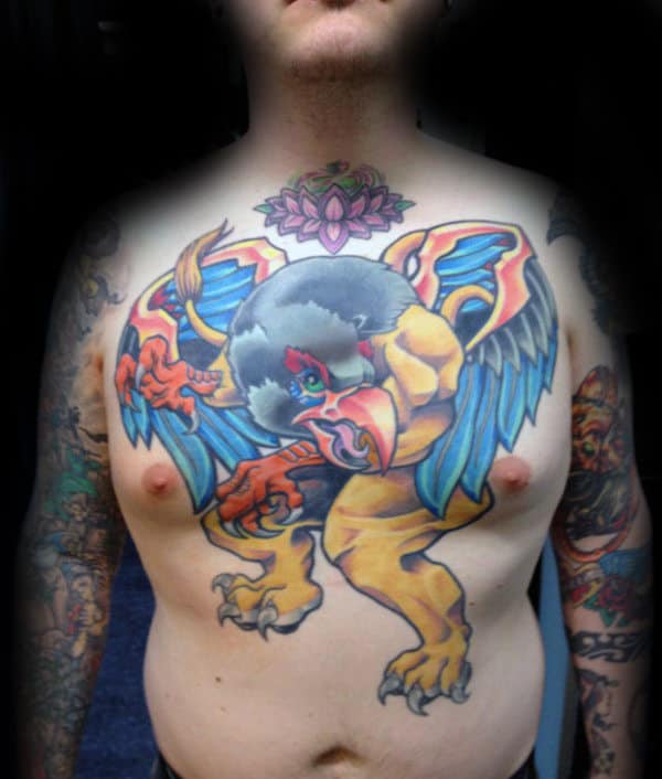Colorful Manly Mens Chest Griffin Tattoo Designs