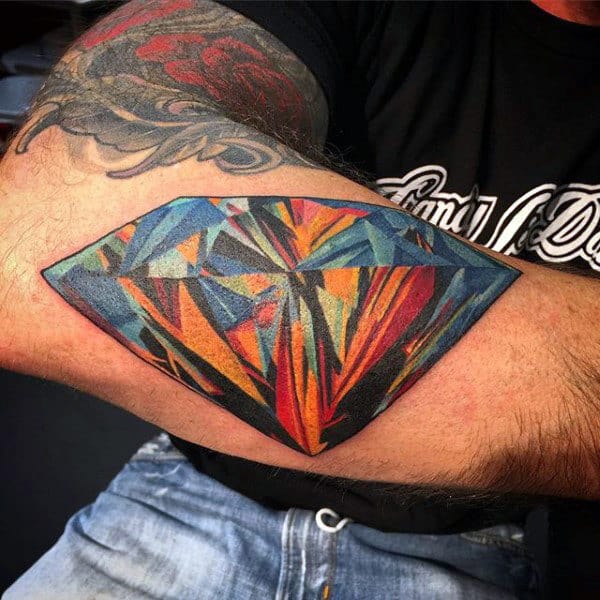 Colorful Mens Arm Diamond Tattoo Design Inspiration