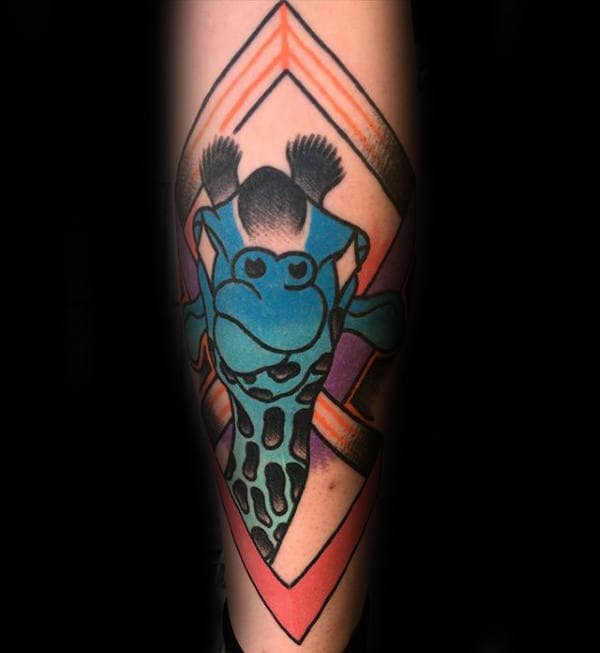 Colorful Mens Geometric Giraffe Forearm Tattoos