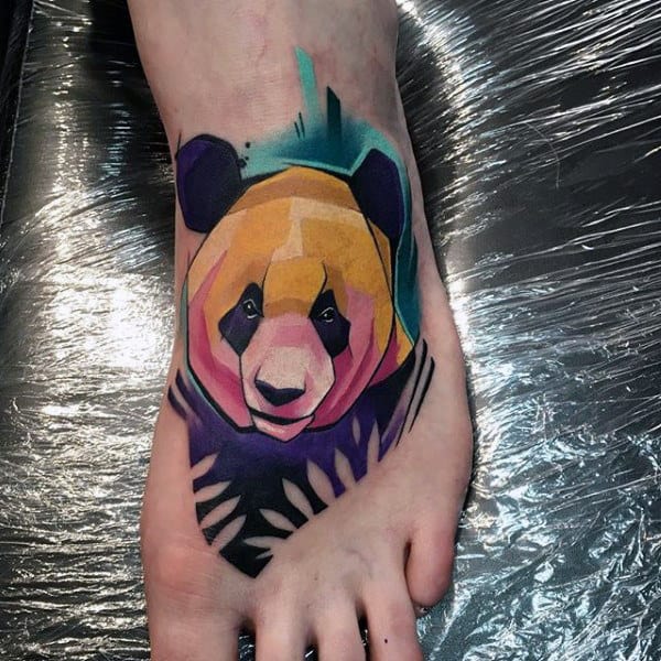 Colorful Mens Panda Foot Tattoos With Watercolor Design