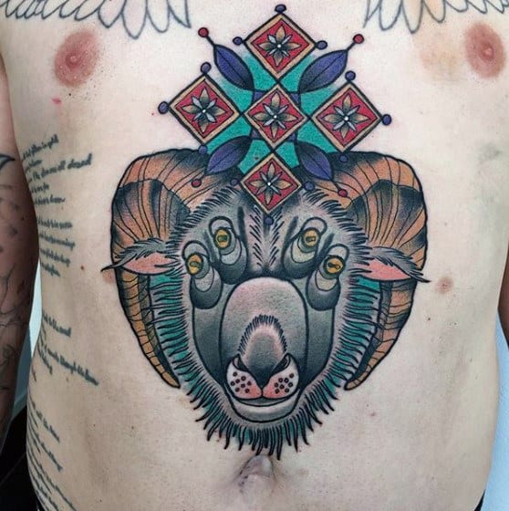 Colorful Mens Retro Goat Stomach Tattoos