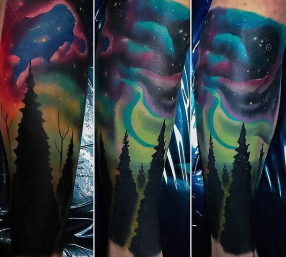 Colorful Mens Sky Tattoo Of Northern Lights