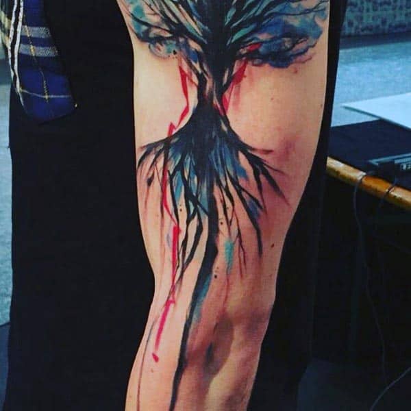 Colorful Mens Tree Of Life Artistic Full Arm Tattoo Ideas