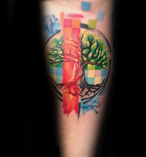 Colorful Mens Tree Of Life Artistic Inner Forearm Tattoos