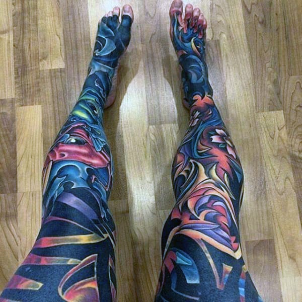 Colorful Mens Unique Full Leg Sleeves Tattoo