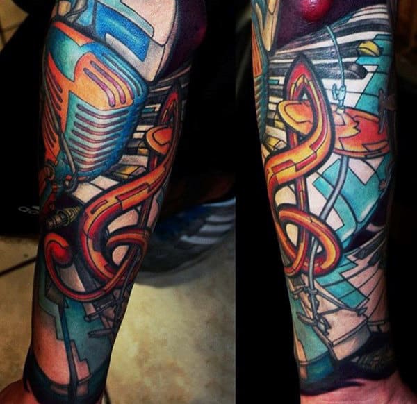 Colorful Musical Tattoo On Arms For Men