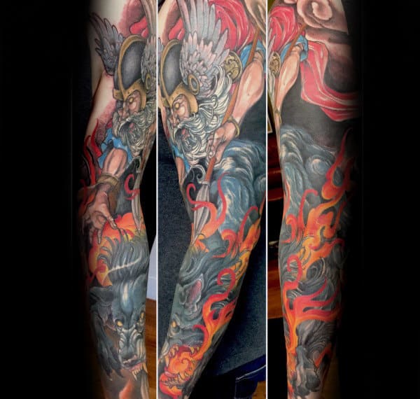Colorful Odin Sleeve Tattoo Ideas For Guys