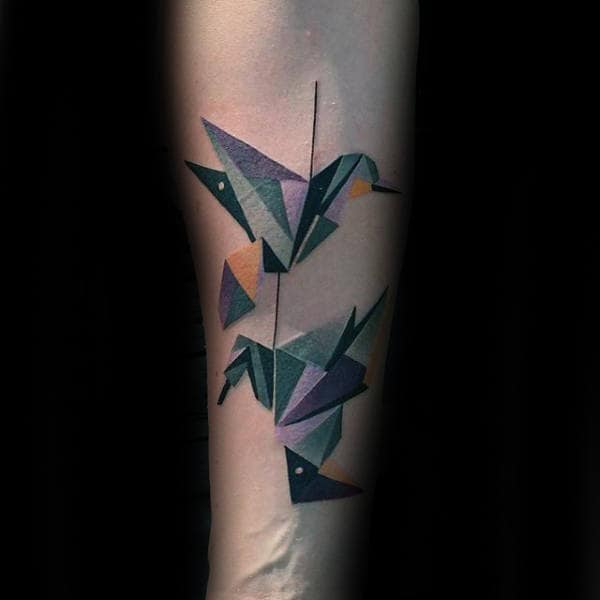 Colorful Origami Mens Forearm Birds Flying Tattoo