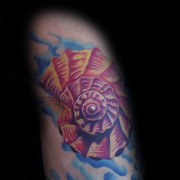 Colorful Seashell Watercolor Male Arm Tattoos