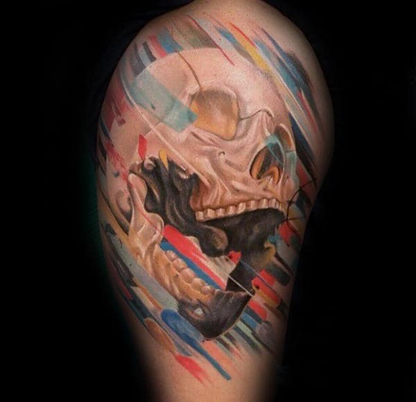 Colorful Skull Unique Guys Upper Arm Tattoos