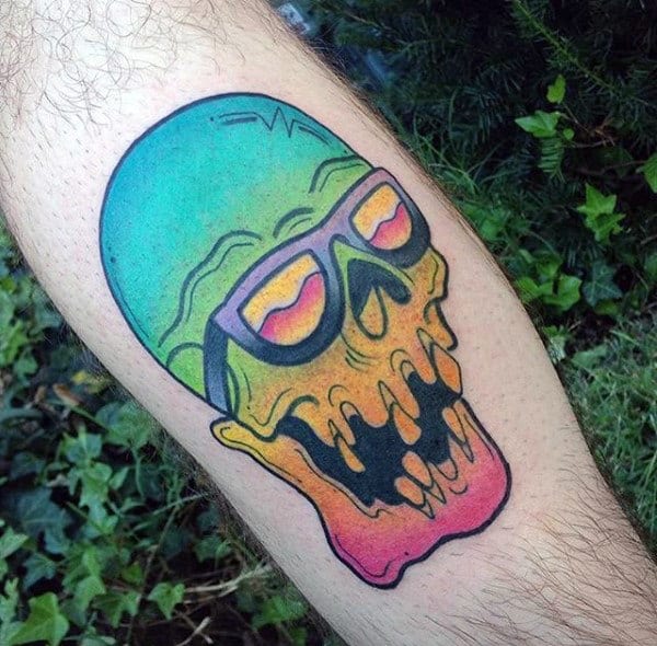 Colorful Skull With Glasses Mens Arm Tattoos