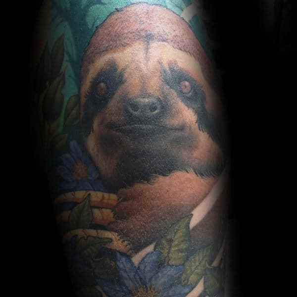 Colorful Sloth Mens Sleeve Tattoo Ideas