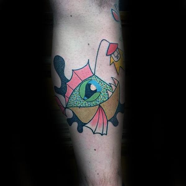 Colorful Small Forearm Angler Fish Male Tattoo Designs