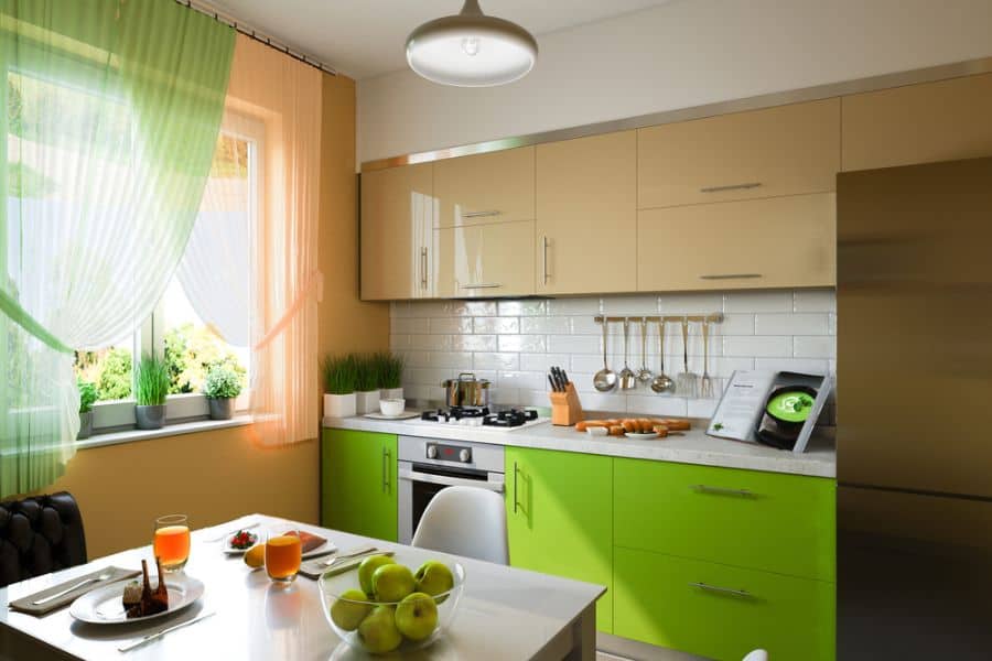 colorful green cabinet retro kitchen