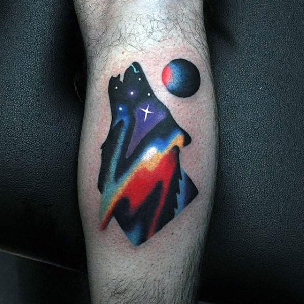 Colorful Small Unique Howling Wolf Mens Modern Tattoo