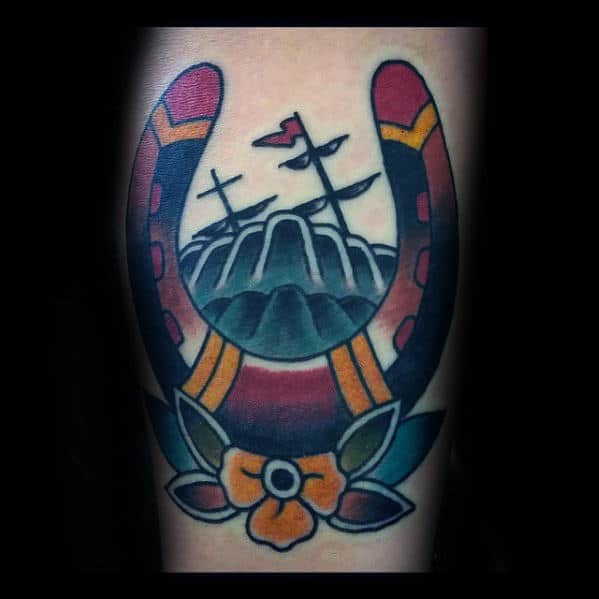 Colorful Traditional Horseshoe Male Arm Tattoo Ideas