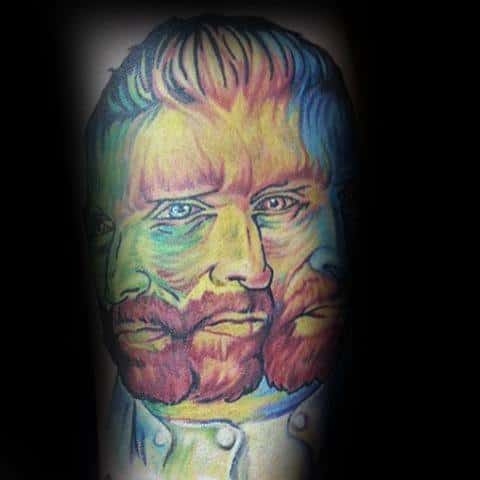 Colorful Vincent Van Gogh Portrait Male Arm Tattoos