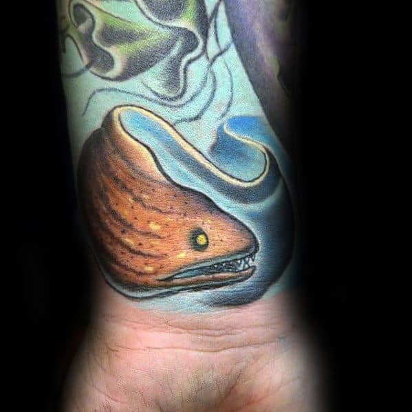 Colorful Wrist Eel Mens Tattoo Designs