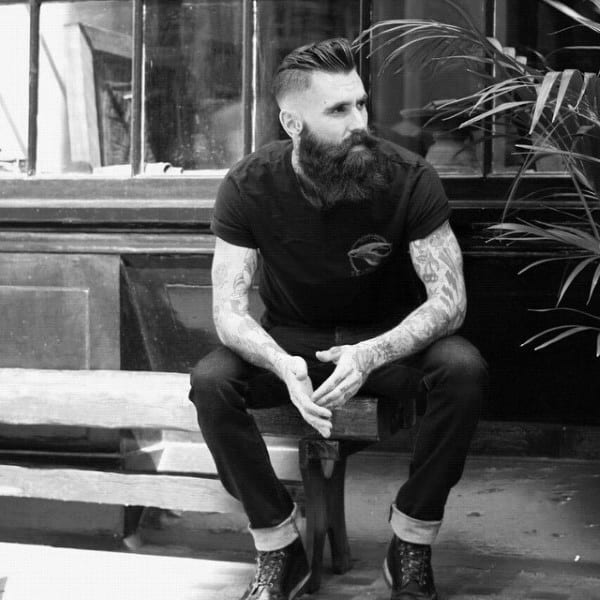 Combed Back Mens Haircut Hipster With High Fade On Sides