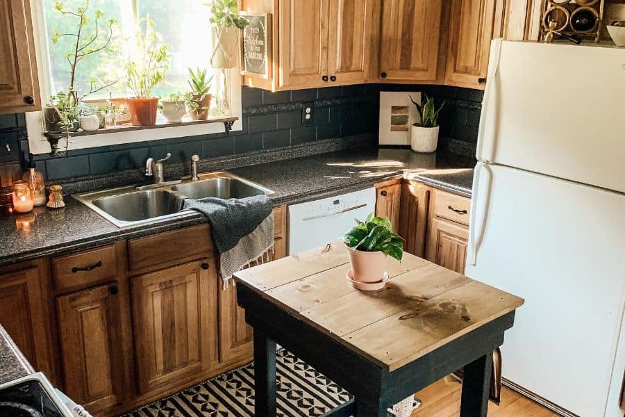 cozy compact rustic wood kitchen