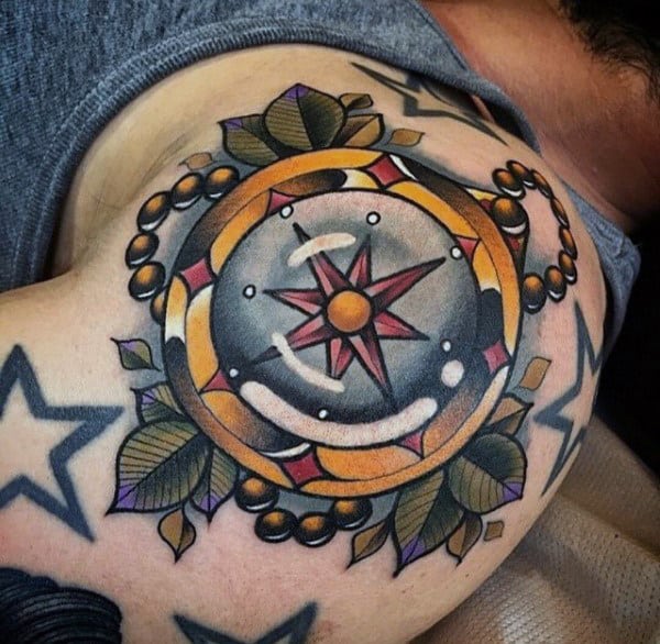 Compass 3d Shoulder Modern Tattoos For Men