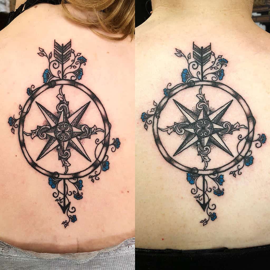 compass-flower-dotwork-matching-mother-daughter-tattoo-jon_doe_tattoos