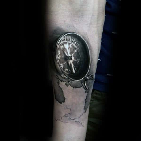 Compass Realistic 3d Male Inner Forearm Tattoo Ideas