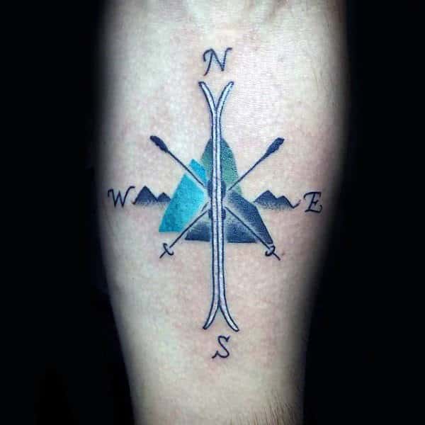 Compass Skiing Guys Inner Forearm Tattoo