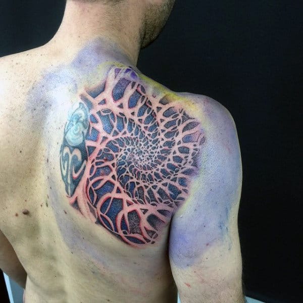 Complex Factal Shoulder Blade Tattoos For Men
