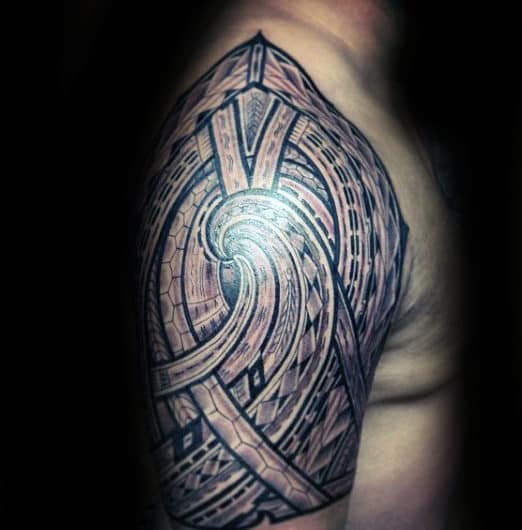 Complex Pattern Samoan Mens Half Sleeve Tribal Tattoo Ideas